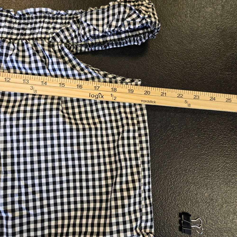 Guess Gingham Off-Shoulder Blouse Black & White Plaid Top Cottage Peasant Prairi - Picture 7 of 10